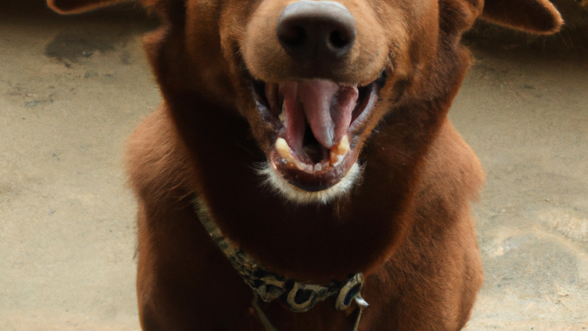 brown happy dog with its food