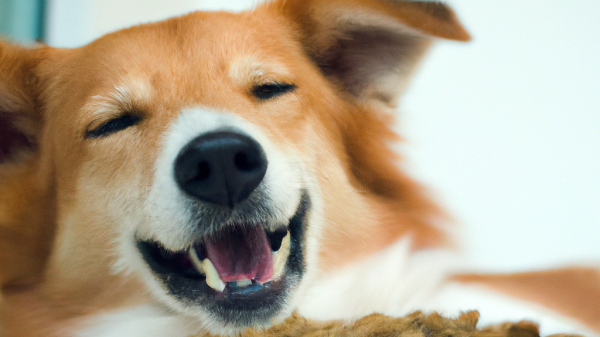 happy dog eating dog food