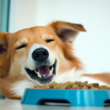 happy dog eating dog food